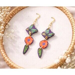 Colorful Butterfly Flower Earrings | Statement Dangle | Polymer Clay
